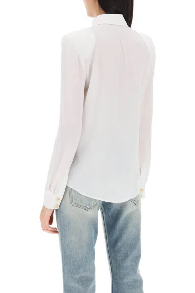 Shop Balmain Silk Shirt With Padded Shoulders In Bianco