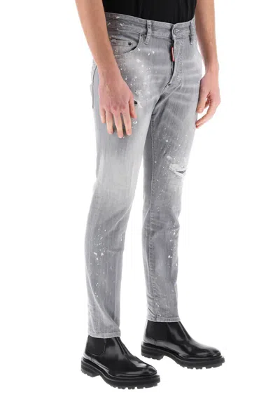 Shop Dsquared2 Skater Jeans In Grey Spotted Wash In Grigio