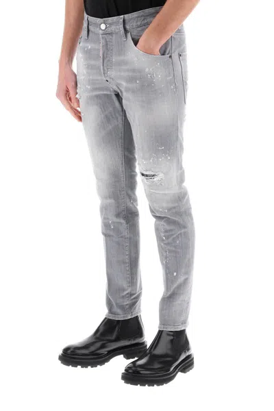 Shop Dsquared2 Skater Jeans In Grey Spotted Wash In Grigio