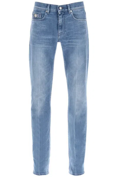 Shop Versace Stretch Denim Slim Fit Jeans In Celeste