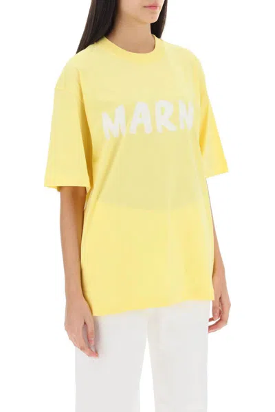 Shop Marni T-shirt With Maxi Logo Print In Giallo