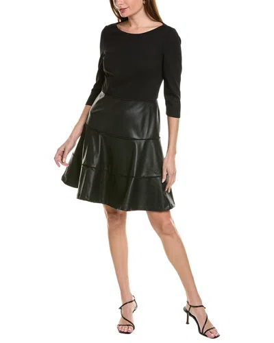 Shop Focus By Shani Mixed Media A-line Dress In Black