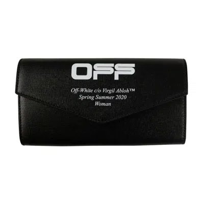 Shop Off-white Black Leather 'logo' Long Flap Wallet