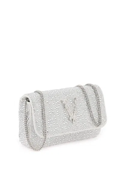 Shop Versace Virtus Mini Bag With Crystals In Argento
