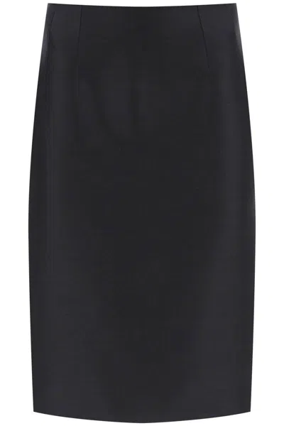 Shop Versace Wool Silk Pencil Skirt In Nero