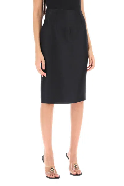 Shop Versace Wool Silk Pencil Skirt In Nero