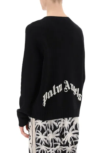 Shop Palm Angels Wool Sweater With Logo Intarsia In Nero