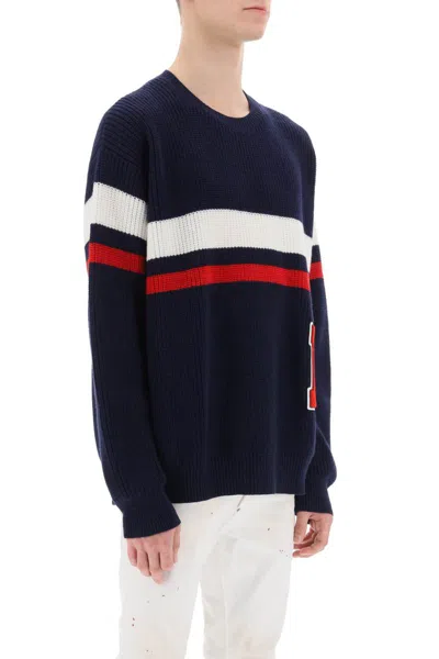 Shop Dsquared2 Wool Sweater With Varsity Patch In Blu