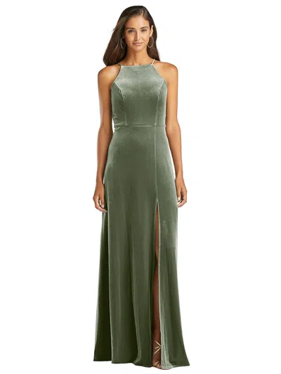Lovely Harper Velvet Halter Maxi Dress With Front Slit In Multi