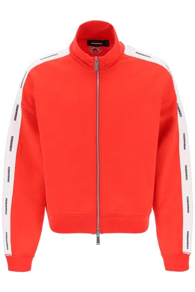 Shop Dsquared2 Zip-up Sweatshirt With Logo Bands In Rosso