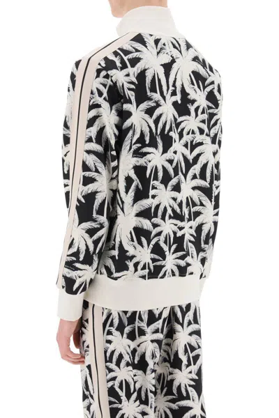 Shop Palm Angels Zip-up Sweatshirt With Palms Print In Bianco