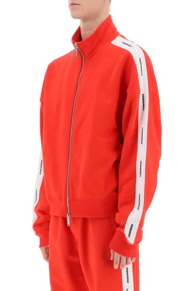 Shop Dsquared2 Zip-up Sweatshirt With Logo Bands In Rosso