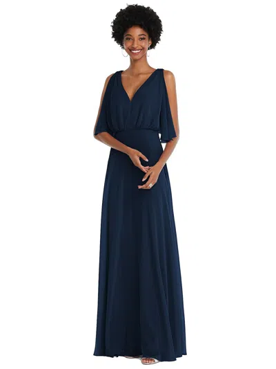 After Six V-neck Split-sleeve Blouson-bodice Maxi Dress In Blue