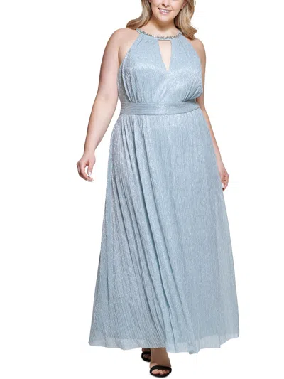 Shop Eliza J Plus Womens Metallic Special Occasion Evening Dress In Blue