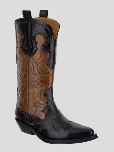 Shop Ganni Embroidered Western Boots In Tigerseye