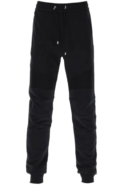 Shop Balmain Joggers With Topstitched Inserts In Nero