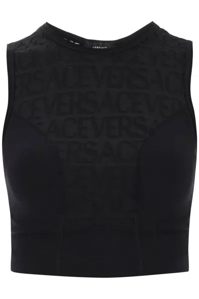 Shop Versace Sports Crop Top With Lettering In Nero