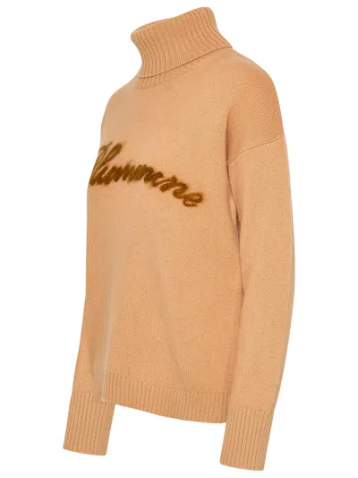 Shop Blumarine Woman  Beige Cashmere Blend Turtleneck Sweater In Cream