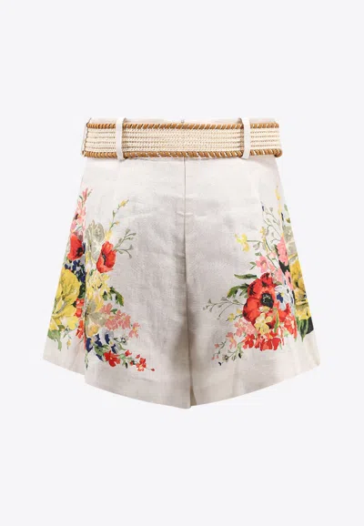 Shop Zimmermann Alight Tuck Floral Mini Shorts In Ivory