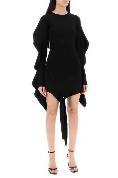 Shop Mugler Asymmetric Mini Dress With Ruffle Details Women In Black