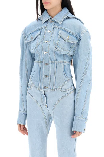 Shop Mugler Denim Jacket With Corset Detail Women In Blue