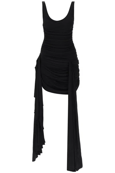 Shop Mugler Draped Mini Dress With Side Trains Women In Black