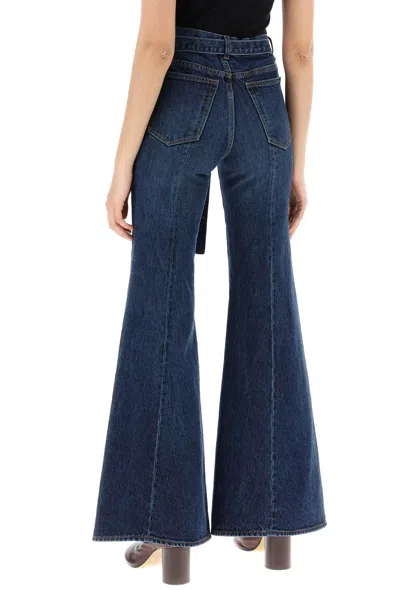 Shop Sacai Boot Cut Jeans With Matching Belt Women In Blue