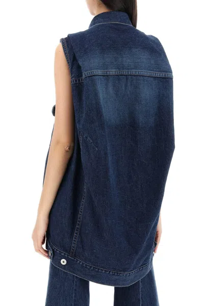 Shop Sacai Oversized Denim Vest For Women In Blue
