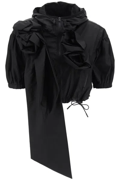 Shop Simone Rocha "cropped Jacket With Rose Detailing" Women In Black
