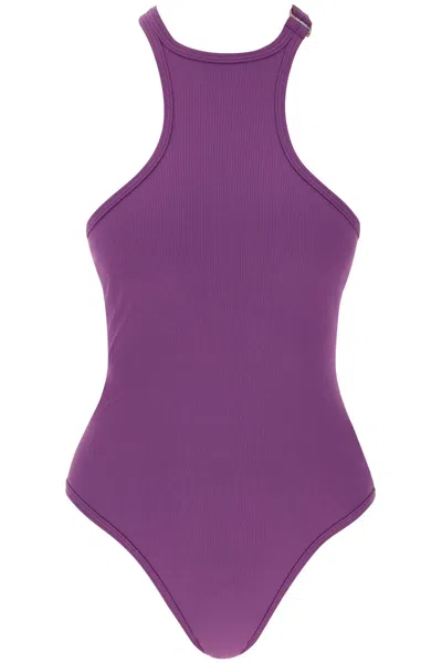 Shop Attico The  Ribbed Lycra One-piece Swims Women In Purple