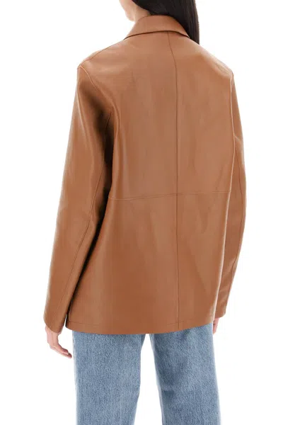 Shop Totême Toteme Single-breasted Leather Jacket Women In Tan