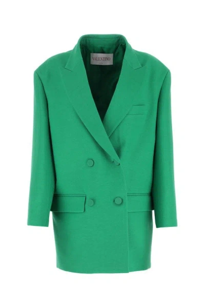 Valentino Oversized Double-breasted Wool And Silk-blend Crepe Blazer In Green