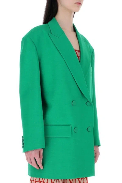 Valentino Oversized Double-breasted Wool And Silk-blend Crepe Blazer In Green