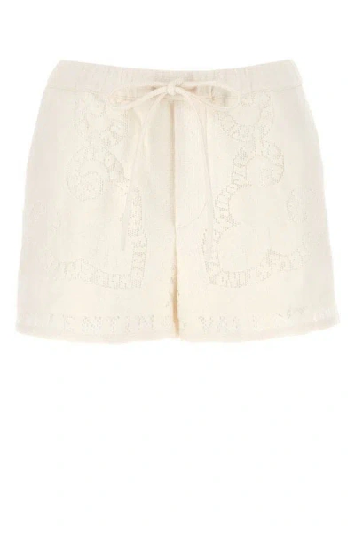Shop Valentino Garavani Woman Ivory Lace Shorts In White