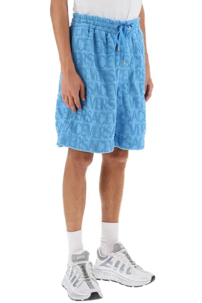 Shop Versace Allover Terry-cloth Shorts Men In Blue