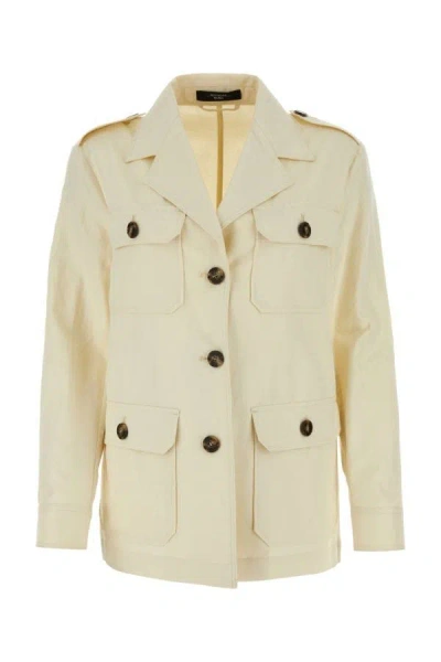 Shop Weekend Max Mara Woman Ivory Cotton Blend Bacca Jacket In White