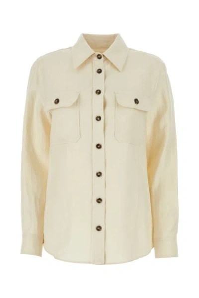 Shop Weekend Max Mara Woman Ivory Linen Valda Shirt In Brown