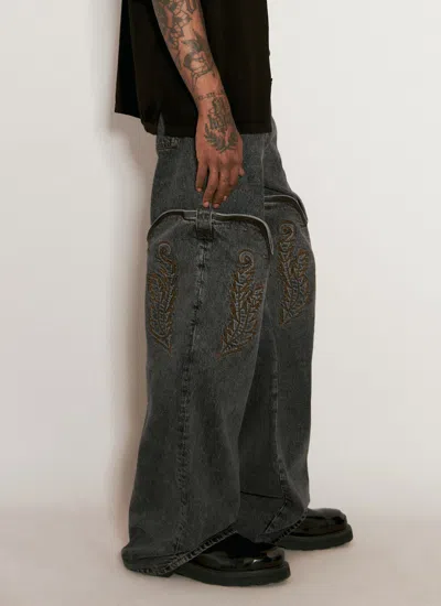Shop Y/project Men Evergreen Maxi Cowboy Cuff Jeans In Black