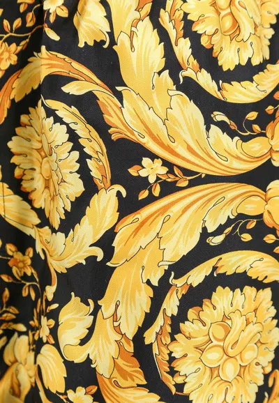 Shop Versace Barocco Print Silk Pajama Shorts In Gold