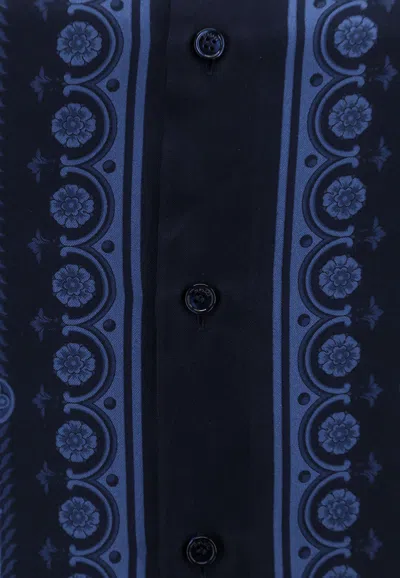 Shop Versace Barroco Print Silk Shirt In Blue