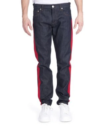 Alexander Mcqueen Stripe Appliqué Jeans In Teal