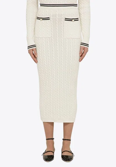 Shop Alessandra Rich Cable-knit Midi Pencil Skirt In White