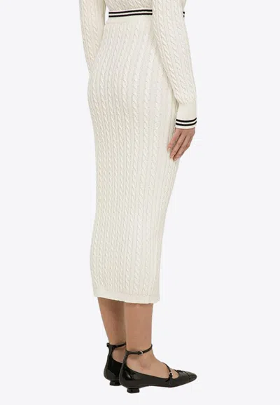 Shop Alessandra Rich Cable-knit Midi Pencil Skirt In White
