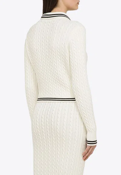 Shop Alessandra Rich Cable-knit Polo T-shirt In White