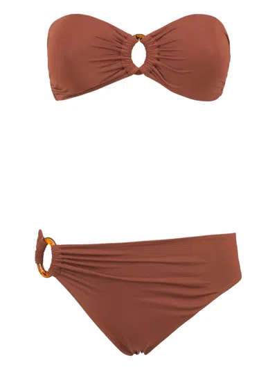Shop Fisico Bandeau Bikini Clothing In Brown