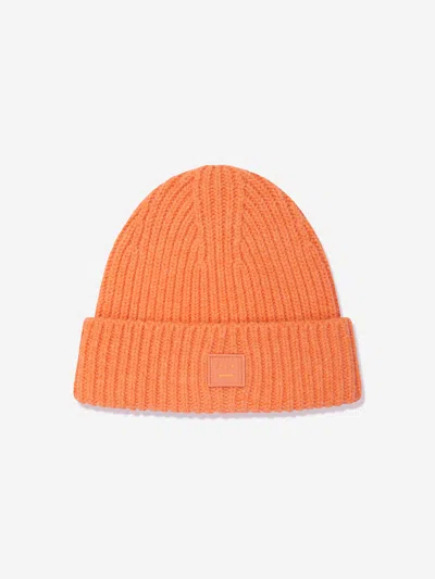 Shop Acne Studios Kids Wool Knitted Beanie Hat In Orange