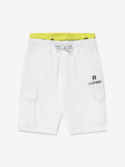 Shop Aigner Boys Embroidered Bermuda Shorts In White