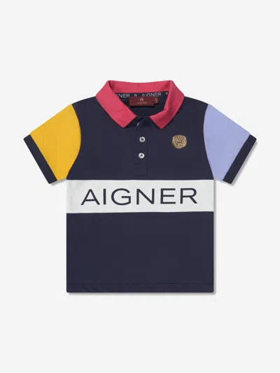 Shop Aigner Boys Logo Polo Shirt In Blue