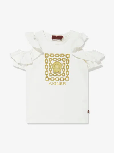 Shop Aigner Girls Logo Print T-shirt In White