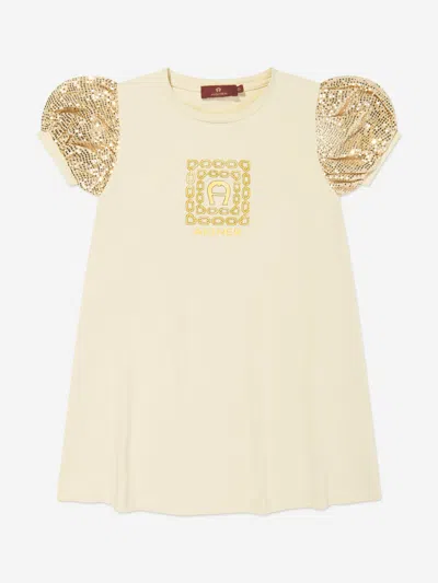 Shop Aigner Girls Logo T-shirt Dress In Beige